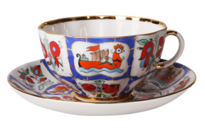 Чашка чайная с блюдцем ИФЗ Русский лубок Тюльпан, фарфор твердый