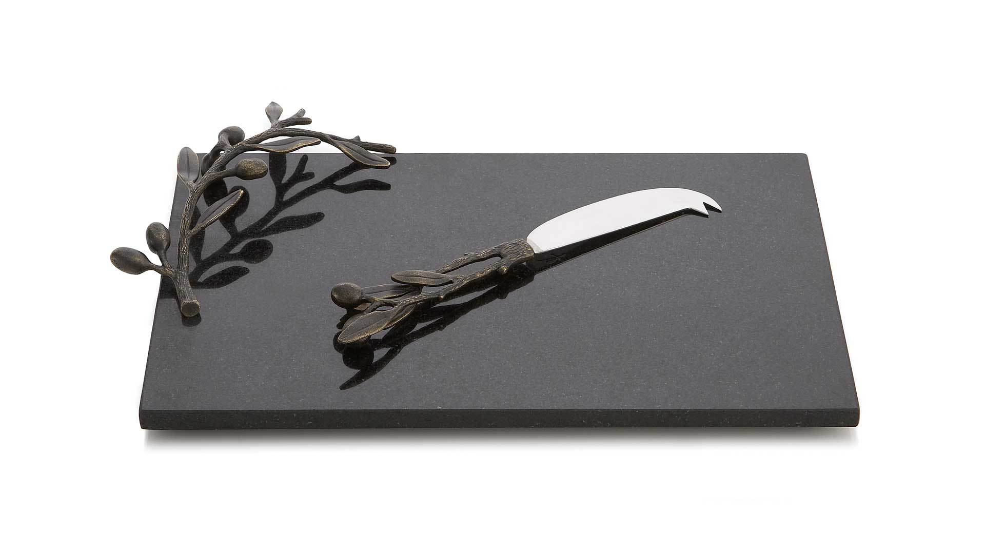 Доска для сыра с ножом Michael Aram Оливковая ветвь 32х23 см, чёрная