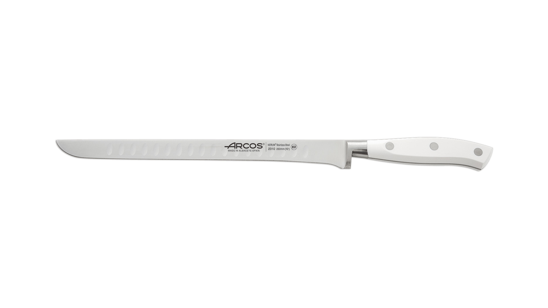 Нож кухонный для нарезки Arcos Riviera Blanca 25 см, сталь нержавеющая, белый
