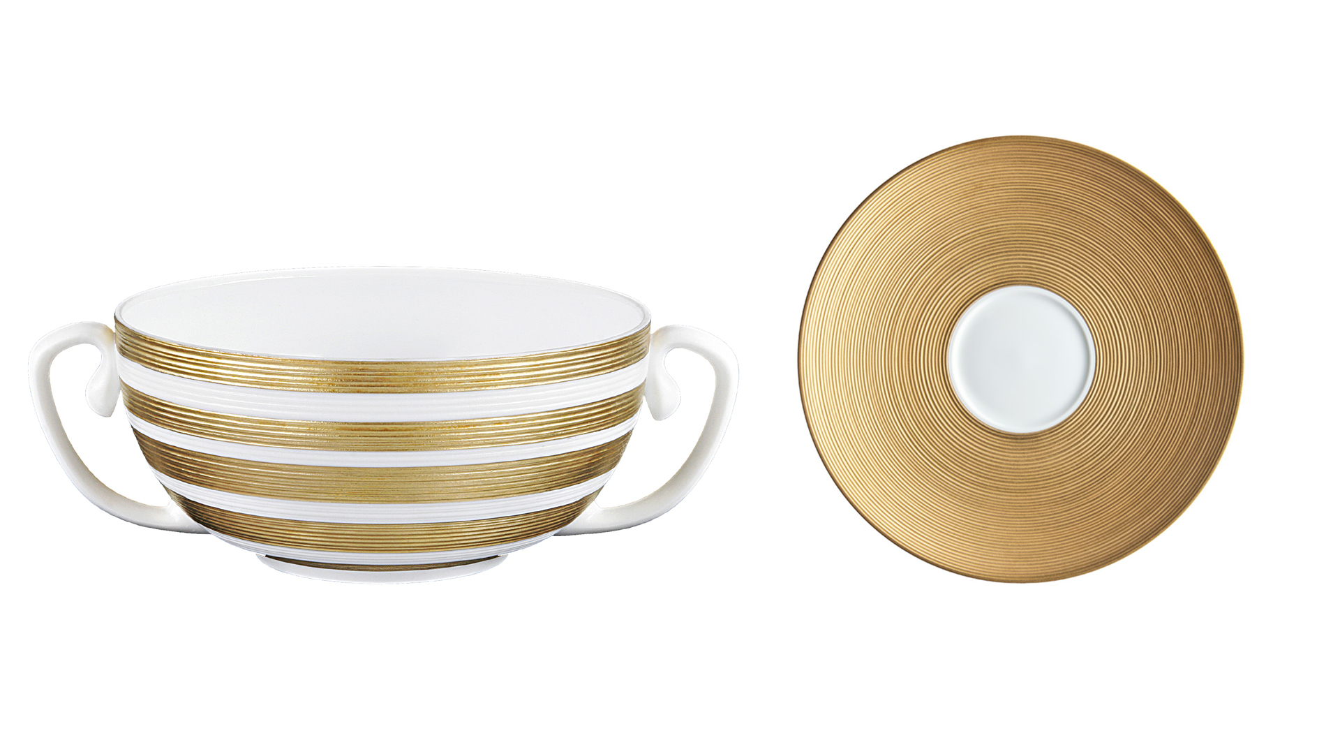 Чашка суповая с блюдцем JL Coquet Хемисфер Узкие полосы, золотые 350 мл/JL Coquet Хемисфер, золотой