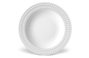 Тарелка суповая L’Objet Жемчуг 23 см, белый декор, фарфор