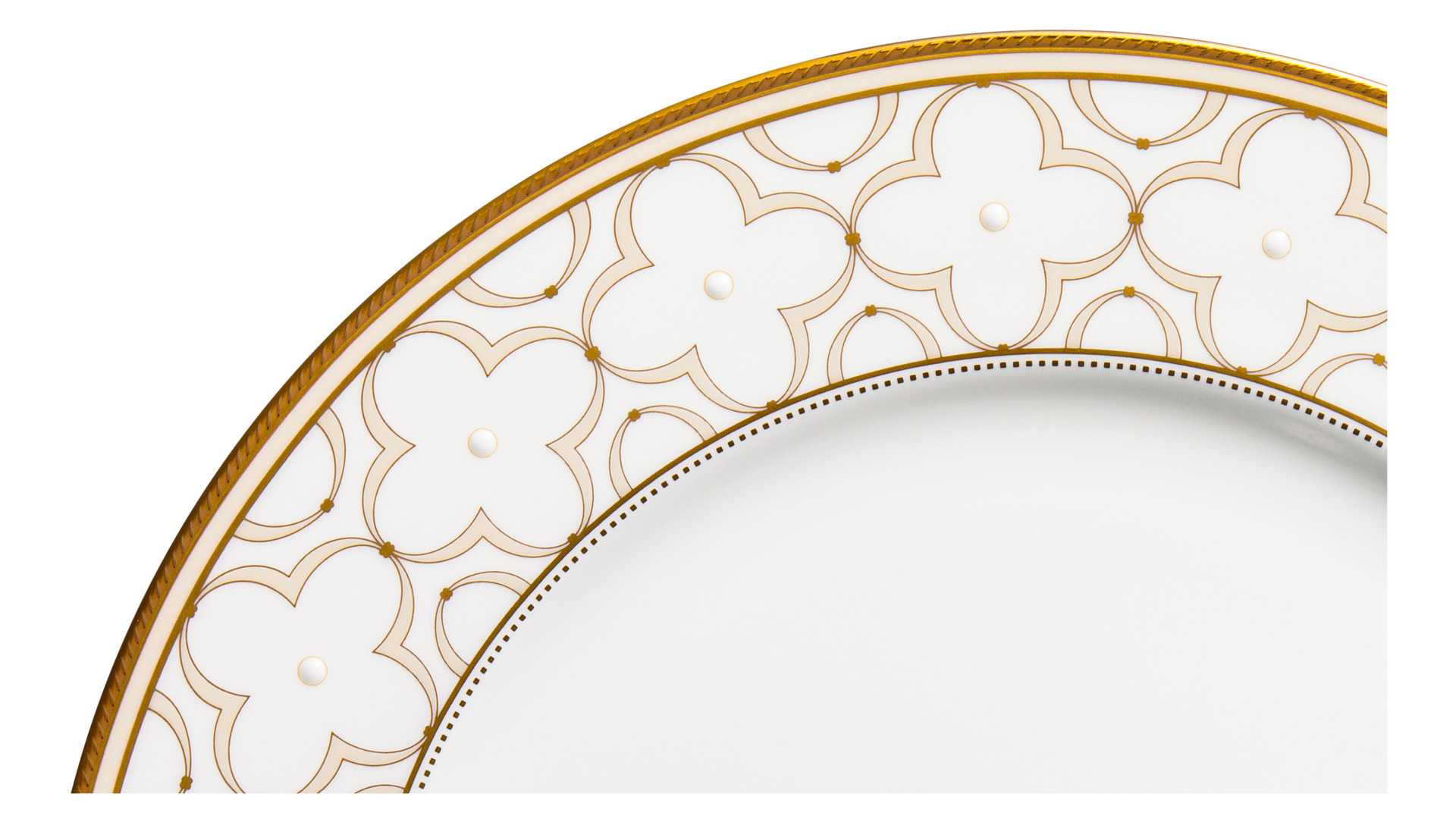 Тарелка обеденная Noritake Трефолио, золотой кант 28 см, фарфор костяной