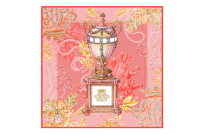 Платок сувенирный Русские в моде Фаберже яйцо-часы герцогини Мальборо, шелк, ручная подшивка