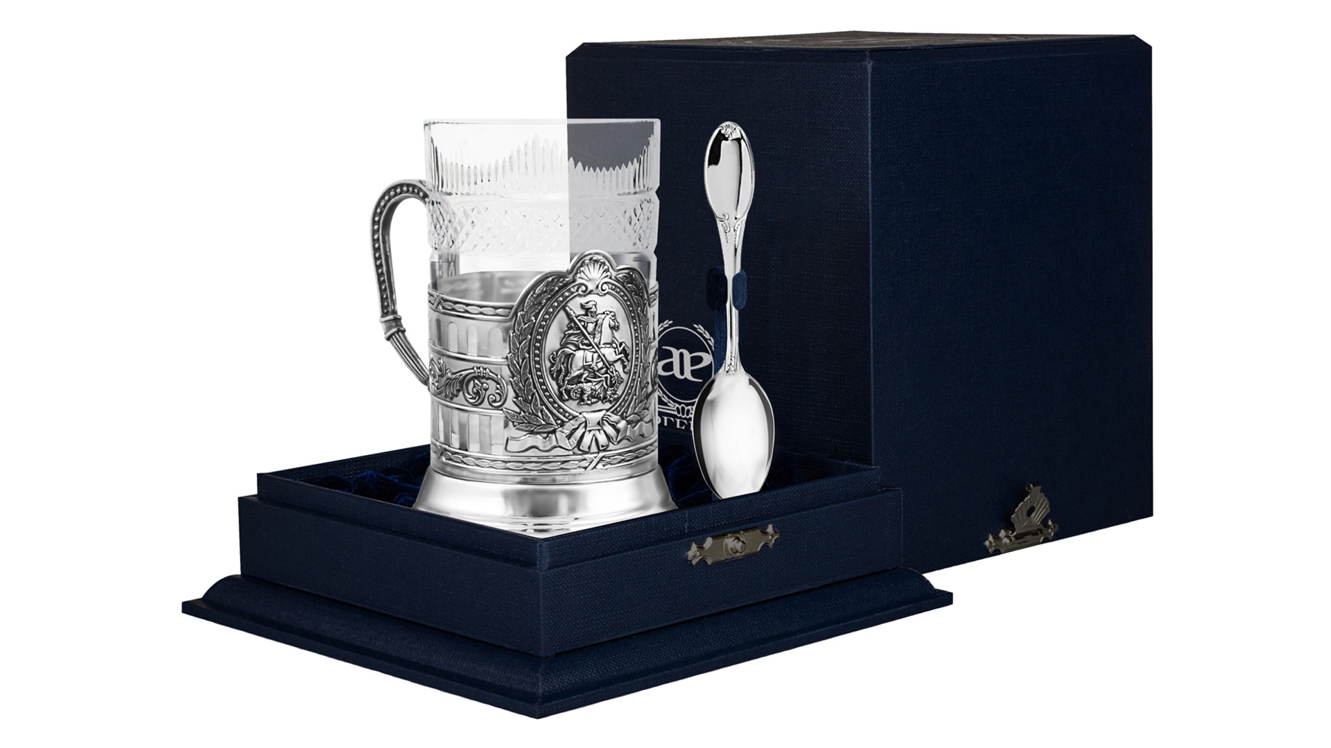 Набор чайный в футляре АргентА Classic Георгий Победоносец 152,4 г, 3 предмета, серебро 925