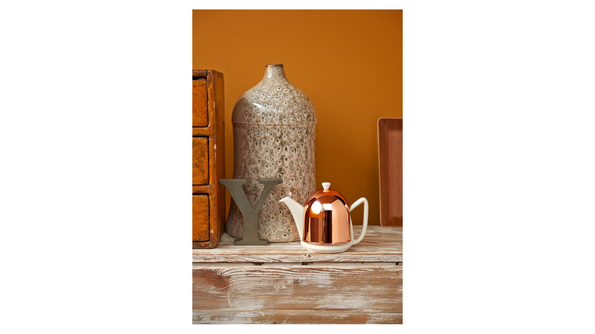 Чайник заварочный Bredemeijer Manto c фильтром,1 л, керамика, в медном глянцевом корпусе, белый