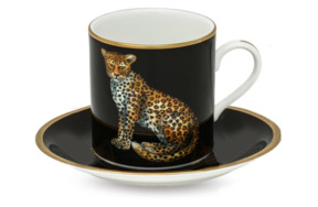 Чашка кофейная с блюдцем Halcyon Days Дикая природа Леопард 180 мл, черная, фарфор