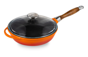 Сковорода с крышкой LAVA d24 см 2 л, с деревянной ручкой, чугун, оранжевая