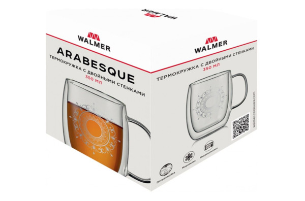 Термокружка Walmer Arabesque 350 мл, стекло термостойкое, п/к