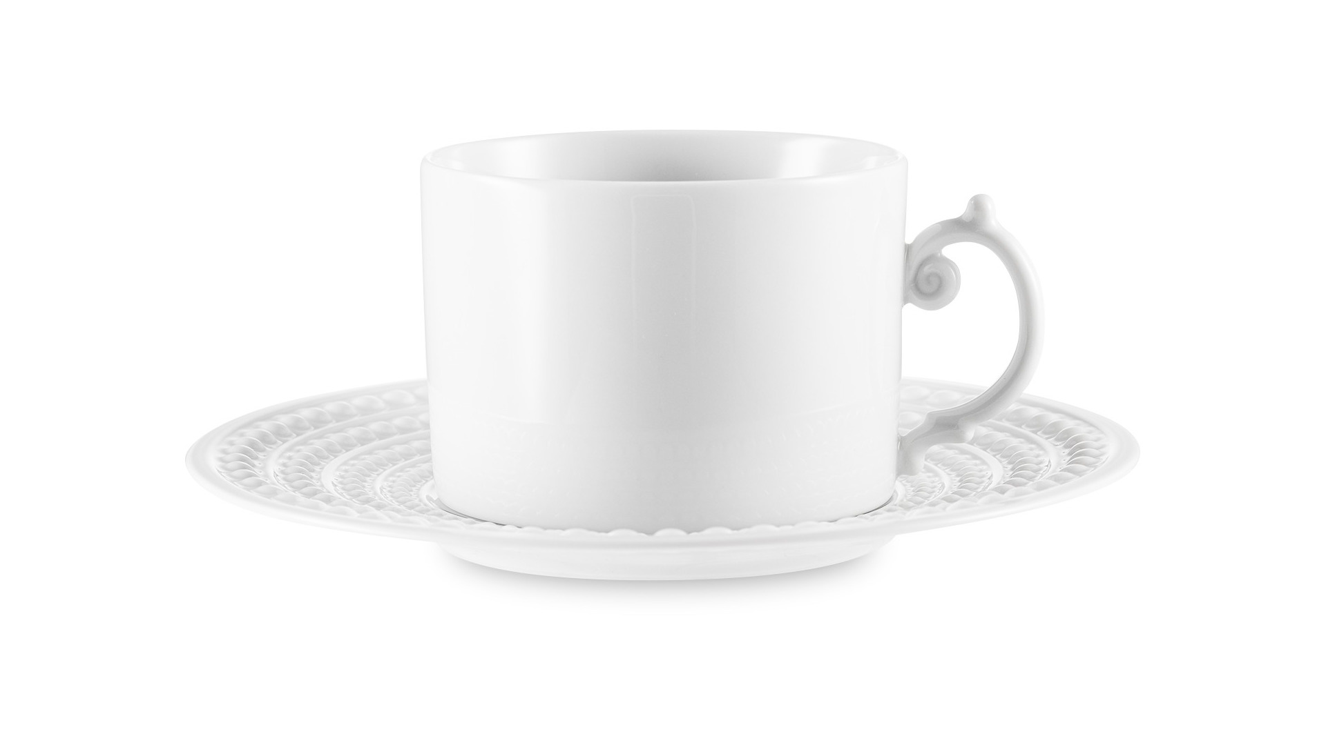 Чашка чайная c блюдцем L’Objet Жемчуг 230 мл, белый декор, фарфор