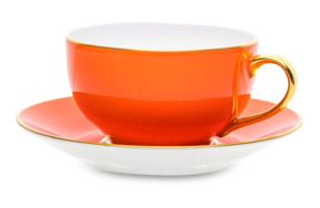 Чашка чайная с блюдцем Legle Под солнцем 280 мл, фарфор, коралловая, золотой кант