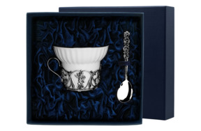 Чашка чайная с ложкой в футляре АргентА Ангел 68,7 г, 2 предмета, серебро 925, фарфор