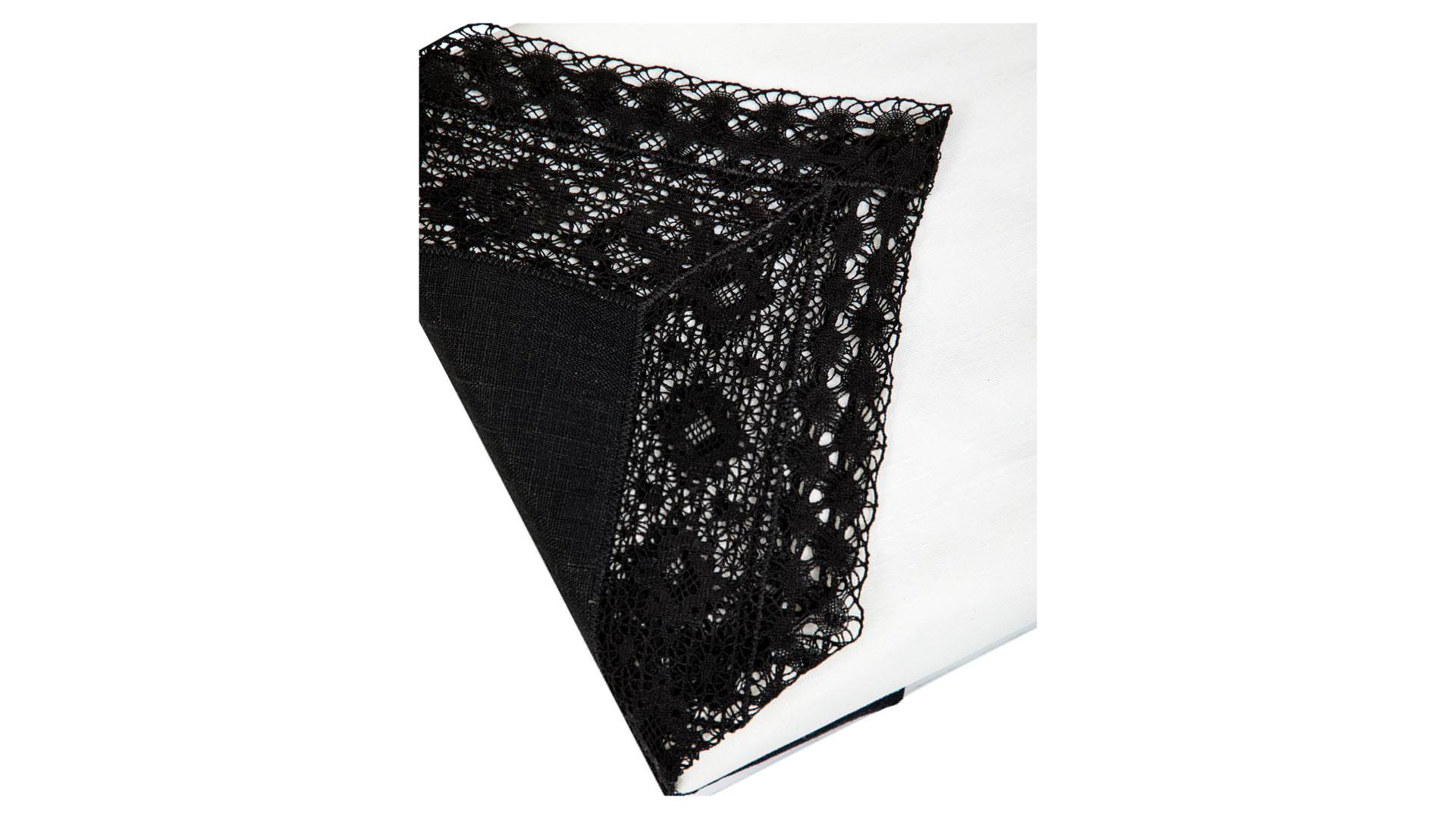 Набор текстиля для сервировки Елецкие Кружева скатерть белая 350х170 см, салфетки черные 12 шт. 45х4