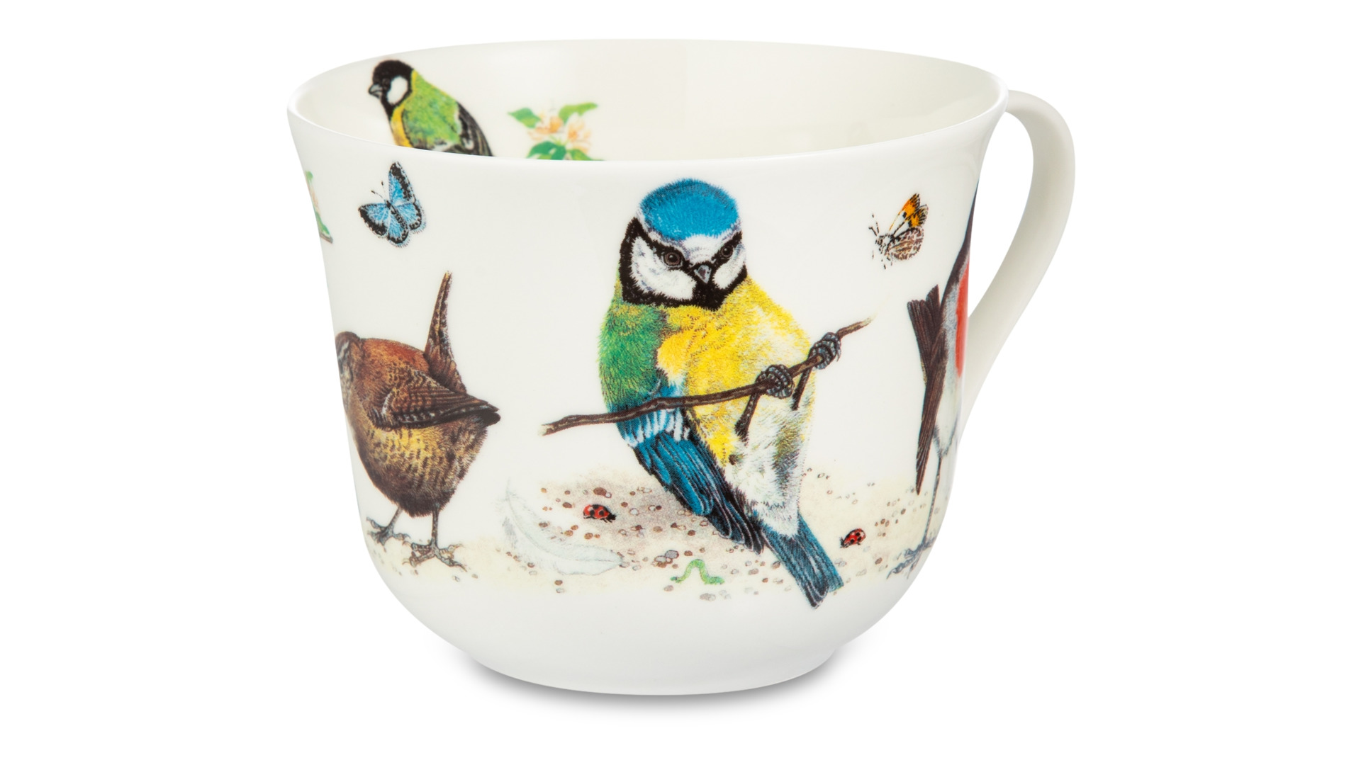 Чашка для завтрака с блюдцем Roy Kirkham Садовые птицы 450 мл, фарфор костяной