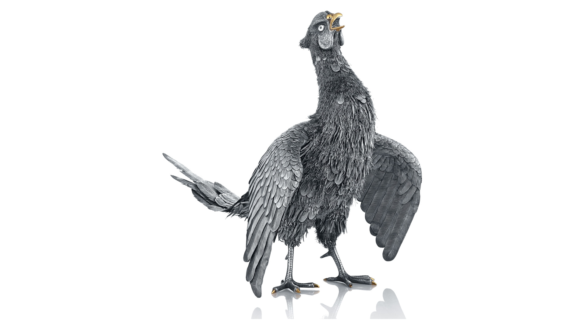 Статуэтка Cluev Decor Фазан с распахнутыми крыльями 60х44х36 см 2536,03 г, серебро 925, 2 бриллианта