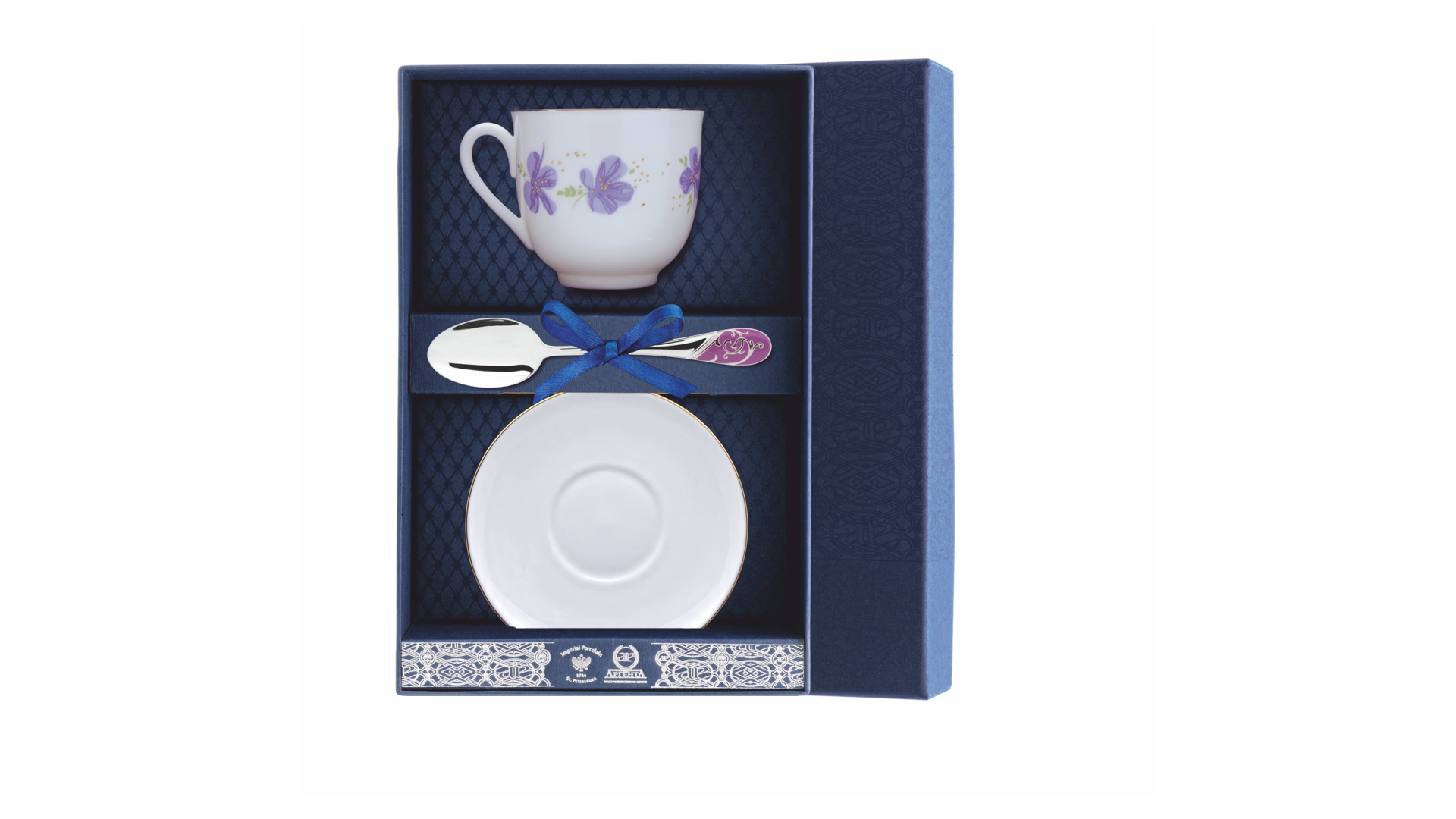 Набор чайный в футляре Аргента Ландыш Сиреневые цветы 22,65 г, 3 предмета, серебро 925