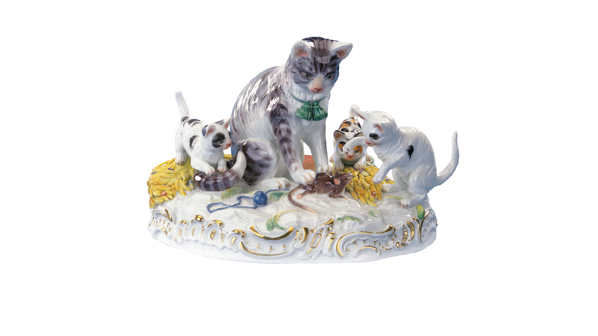 Фигурка Meissen Кошка и котята, играющие с мышкой 13 см, фарфор
