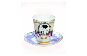 Чашка чайная с блюдцем ИФЗ Посвящение Анне Андреевне Майская, фарфор костяной