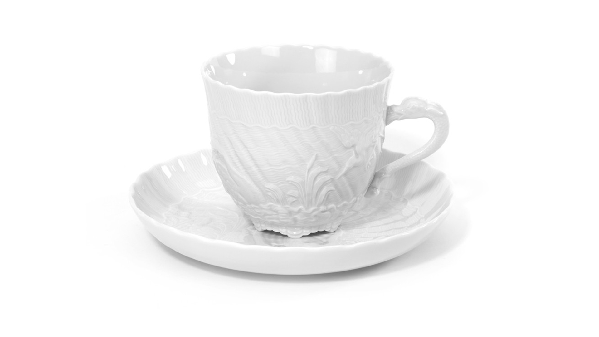 Чашка чайная с блюдцем Meissen Лебединый сервиз, белый рельеф 250 мл