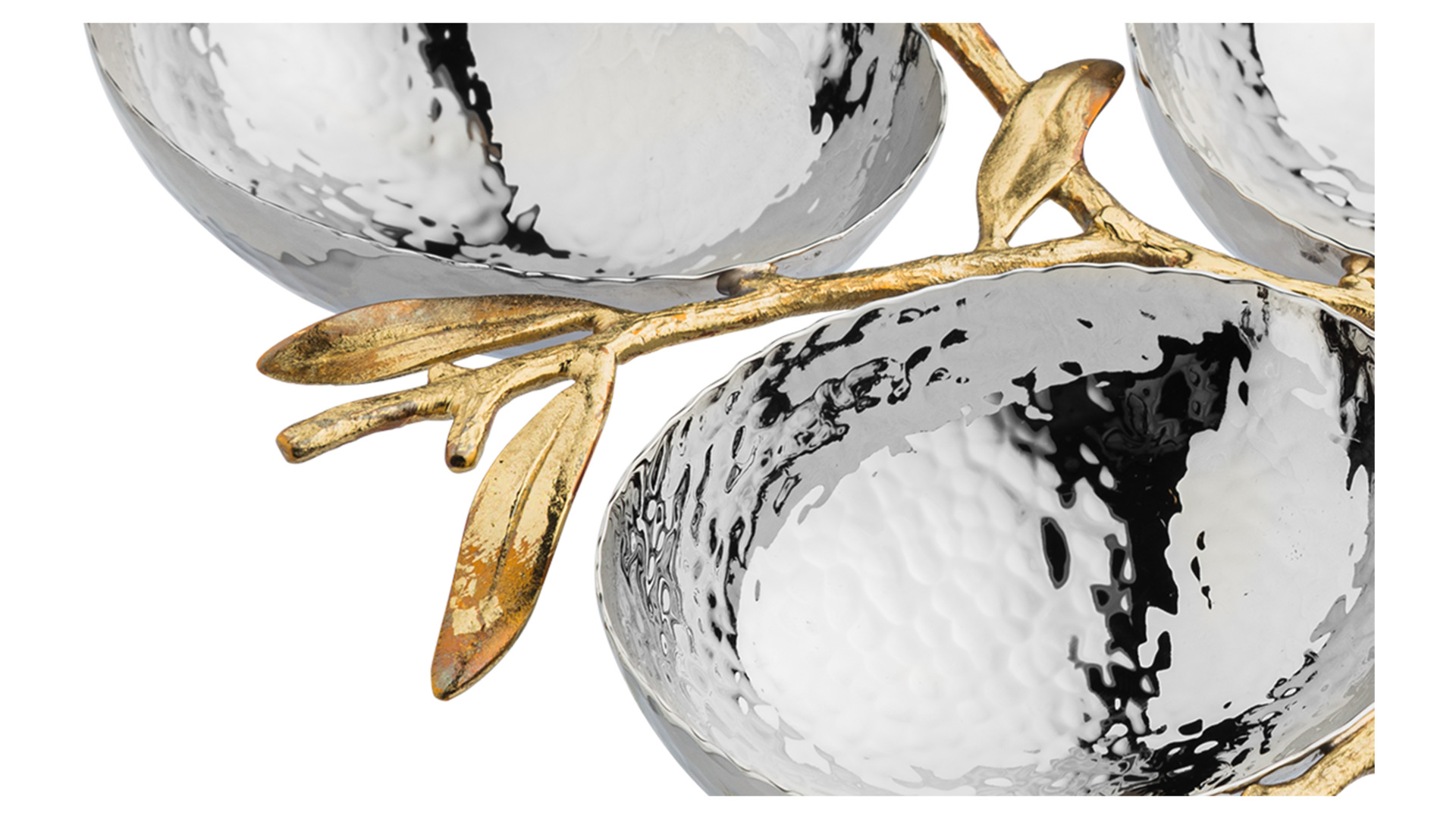 Менажница трехсекционная Michael Aram Золотая оливковая ветвь 22 см, серебрист