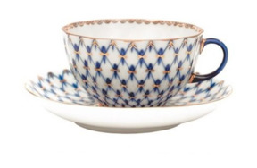 Чашка чайная с блюдцем ИФЗ Кобальтовая сетка Тюльпан 250 мл, фарфор твердый