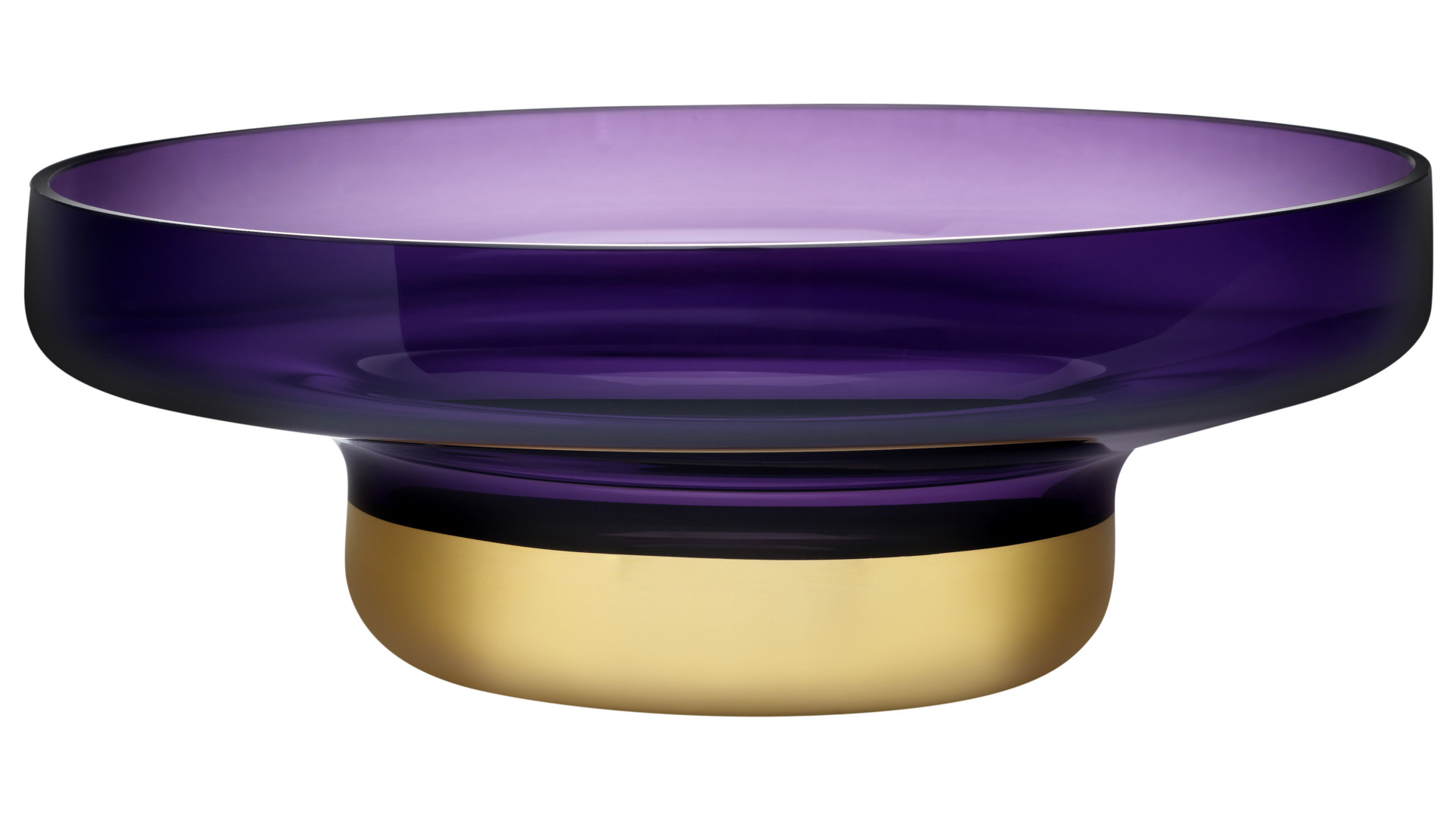 Чаша декоративная Nude Glass Контур d36 см, фиолетовая с золотым дном, стекло хрустальное