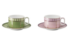 Набор чашек чайных с блюдцами Rosenthal Сваровски 260 мл, 2 шт, фарфор, зеленый, розовый