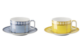 Набор чашек чайных с блюдцами Rosenthal Сваровски 260 мл, 2 шт, фарфор, голубой, желтый