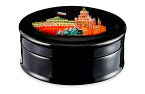 Шкатулка для хранения Федоскино Кремль 8х3 см, папье-маше