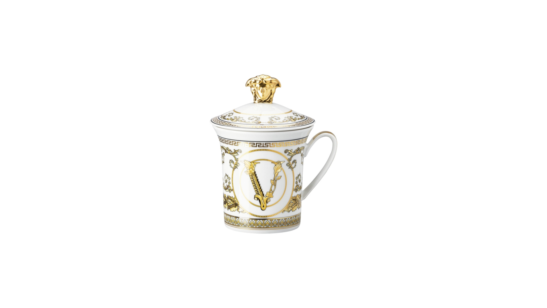 Кружка с крышкой Rosenthal Versace Виртус Гала 350 мл, фарфор, белая