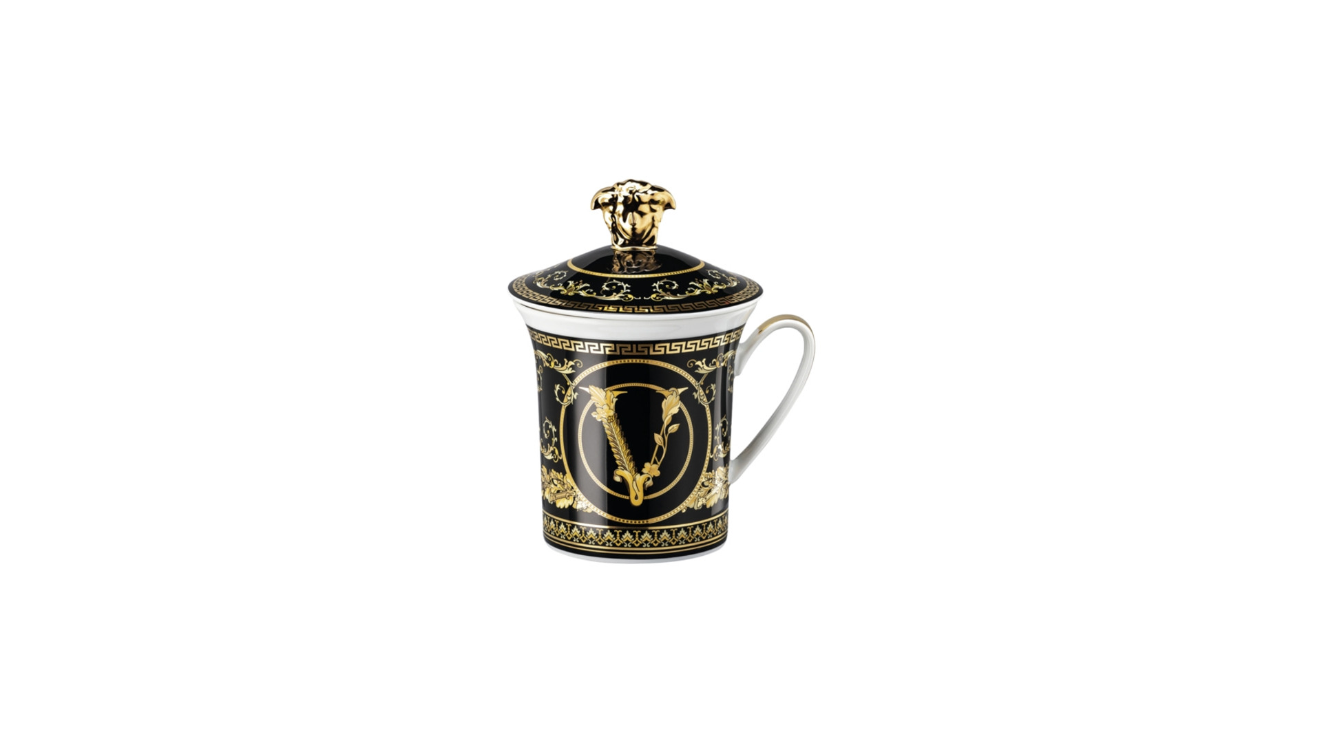 Кружка с крышкой Rosenthal Versace Виртус Гала 350 мл, фарфор, черная