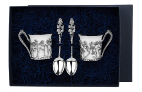 Набор чашек кофейных с ложками в футляре АргентА Розалия на 2 персоны 4 предмета 180,08 г, серебро